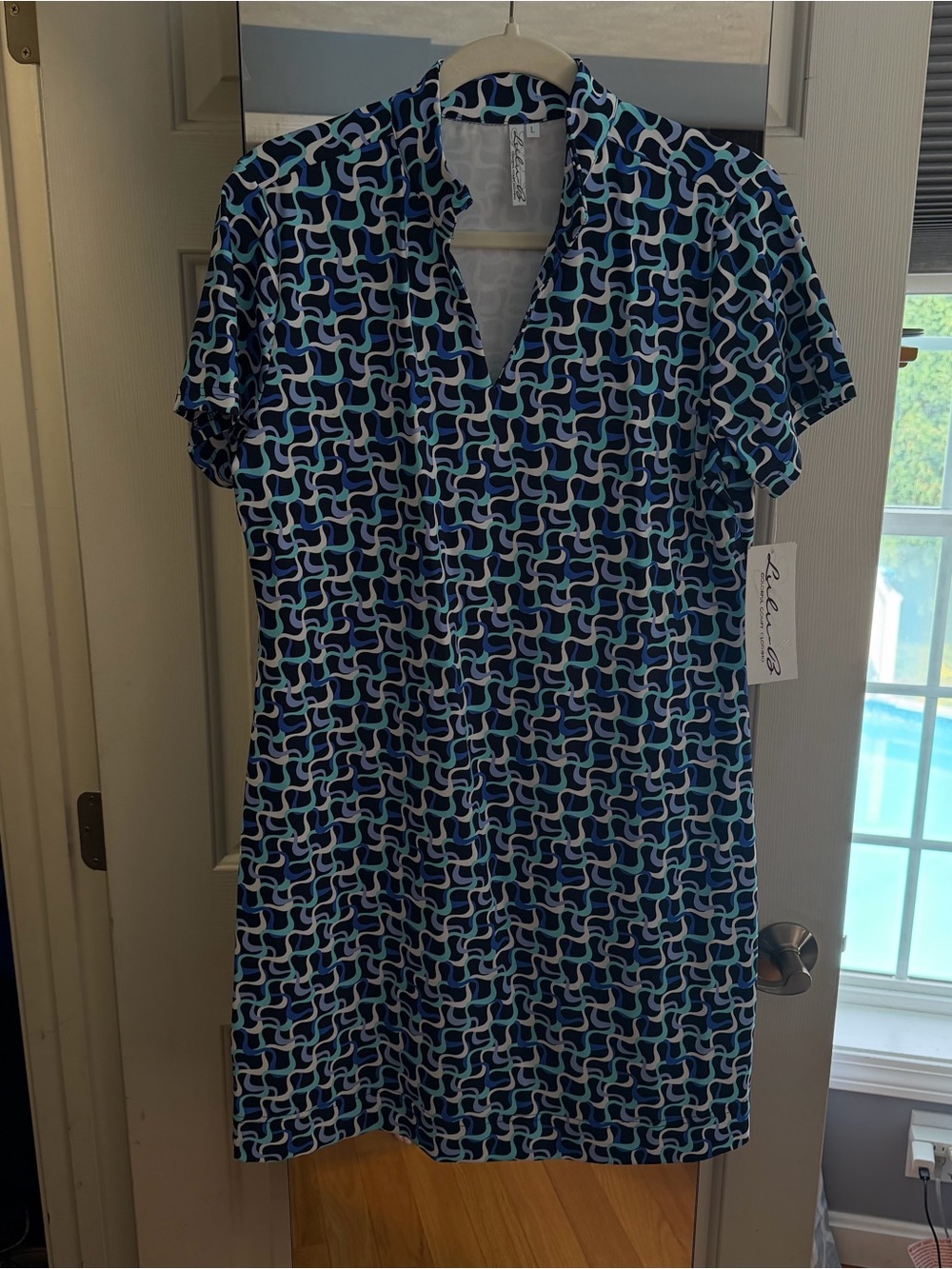 Lulu-B Navy & Light Blue Geometric Mock-Collar Swim Coverup